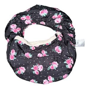 The Peanutshell Baby Car Seat Cover Floral Polka Dot Black Pink Sherpa Lined